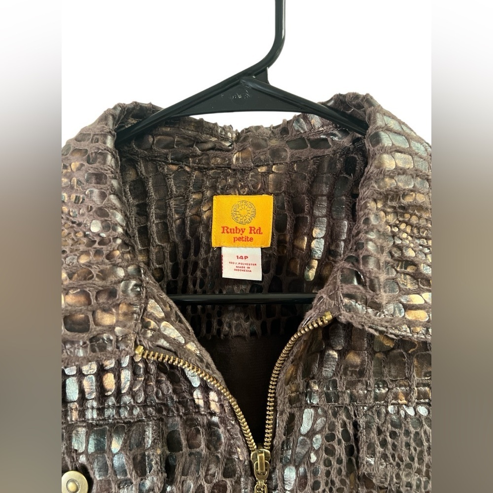 Ruby Rd. Brown Croc-Embossed Zip Jacket - Picture 2 of 6